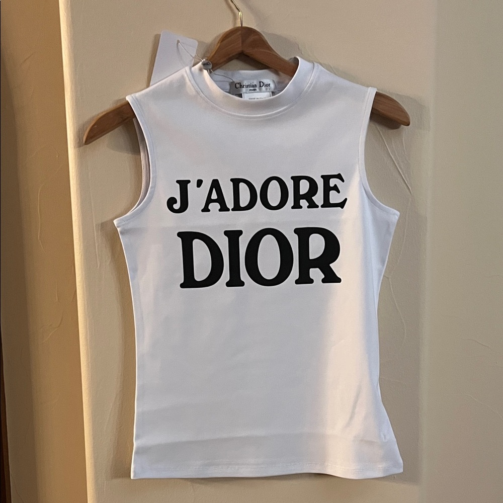 Christian Dior J'Adore DIOR White Sleeveless Logo Tank shirt top black letters 6